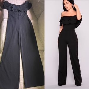 Fashion Nova Ready To Ruffle Jumpsuit- Black